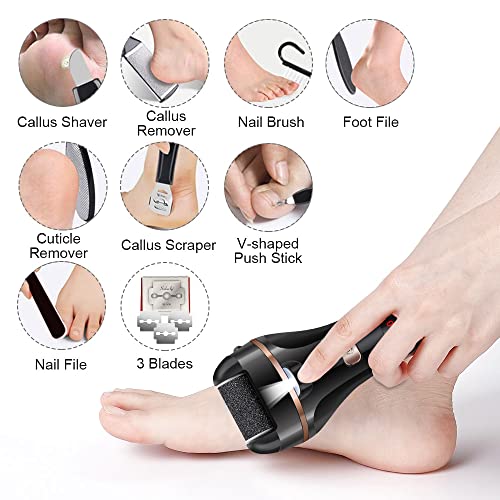 Electric Foot File Callus Remover, Rechargeable Pedicure Tools Foot Care Kit, Callus Remover for Feet with 3 Roller Heads,2 Speed for Remove Cracked Heels Calluses and Hard Skin