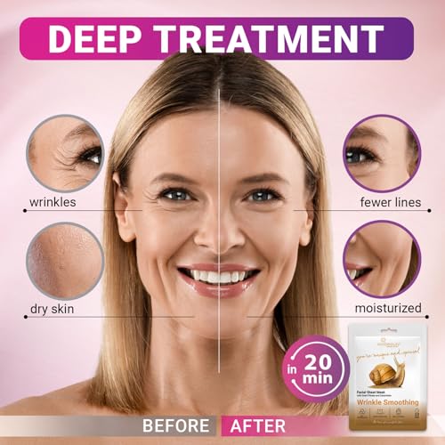 12 Pack of Snail Mucin Mask Collagen Face Mask with Ceramides & Hyaluronic Acid Facial Sheet Mask - Rejuvenating, Deep Hydrating & Moisturizing Face Masks Skincare for All Skin Types