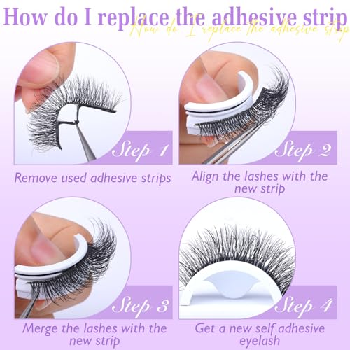 Self Adhesive Eyelashes Natural Pre-glued Lashes No Glue Needed Lashes Cat Eye Lashes Faux Mink Eyelashes Reusable Self Adhesive Lashes 5 Pairs by zanlufly