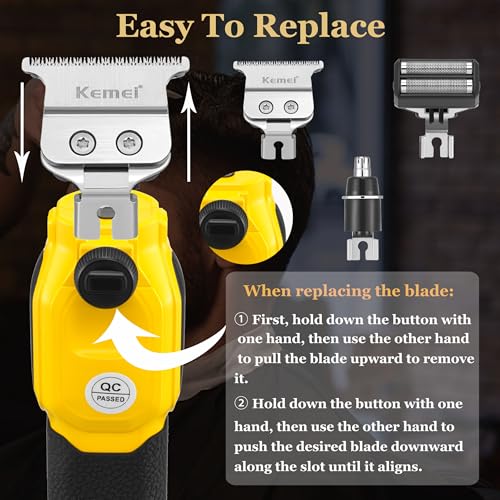 KEMEI 1878 Beard Trimmer for Men, 3 in 1 Hair Clippers, Shavers for Men, Cordless Nose Hair Trimmer with Removable Head, LED Display