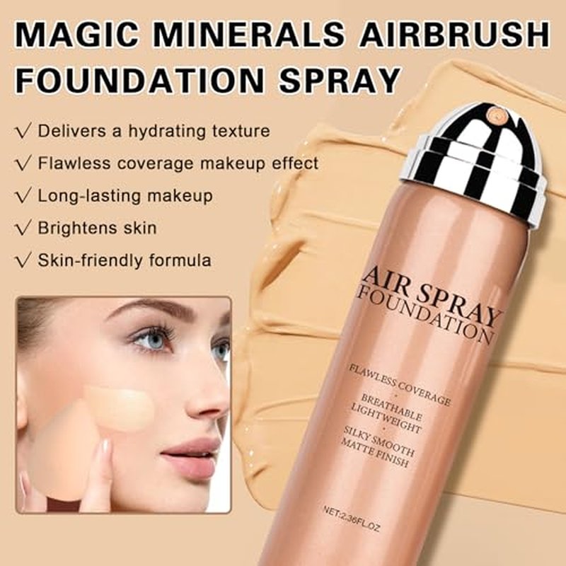 Magic Minerals Airbrush Foundation Makeup Spray Silk Flawless Foundation Mist Makeup Full Coverage Foundation Breathable Long Lasting Natural Matte Finish for Mature Skin(Natural)