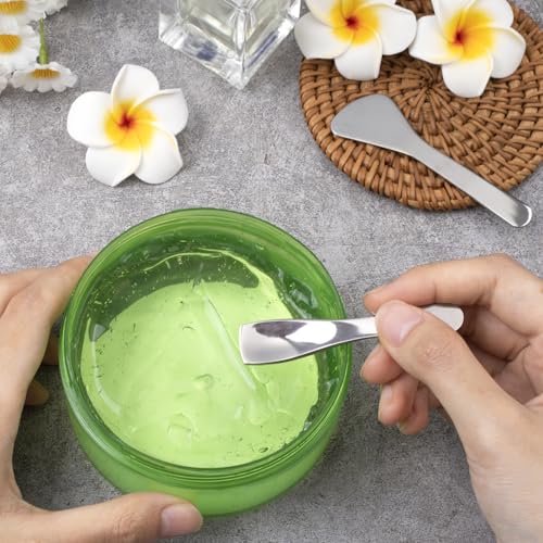 2pcs Mini Metal Makeup Spatula, Reusable Cosmetic Cream Spatulas Spoon, Skincare Scoop Applicator Facial Massage Beauty Tools for Mixing and Sampling Face Eye Cream- Silver