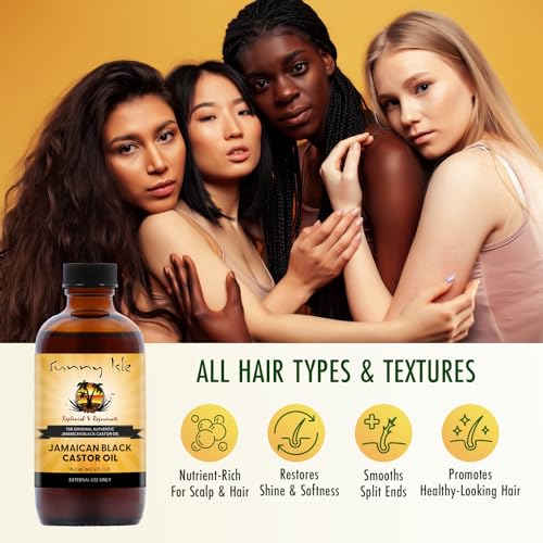 Sunny Isle Jamaican Black Castor Oil 4 Fl Oz - 100% Natural, Hexane Free, Moisturizing - Hair, Scalp and Skin