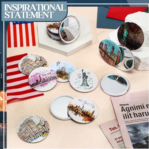 36 Pcs New York Souvenir Gifts for Women NYC Travel Makeup Mirror Bulk Mini Round Pocket Compact Mirror New York Travel Gift for Birthday Party Favors Trip Journey Gifts, 9 Styles