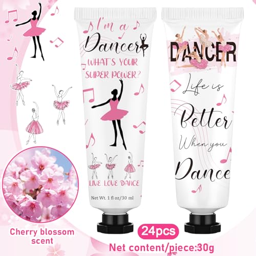 Loopeer 24 Pcs International Dance Day Gifts Bulk Double Side Hand Cream Set Small Motivational Dancer Team Gift Travel Size Moisturizing Hand Cream for Granddaughter Daughter Women Dry Cracked Hands