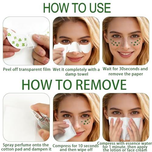 St Patricks Day Face Temporary Tattoos, St Patricks Day Accessories 6 Pcs Glitter Freckles Face Tattoo Green Shamrock Clover Stickers for Adult Women Saint Patricks Day Party Favors