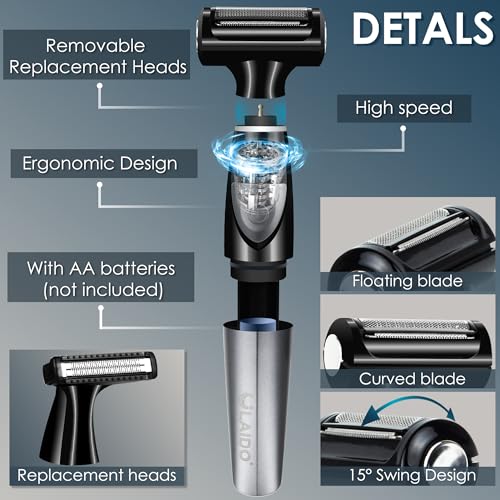 Body Hair Trimmer for Men, Electric Groin Pubic Hair Trimmer, Body Hair Groomers, Waterproof Wet/Dry Ball Trimmer for Full Body and Privates with Replacement Body Groomer Foil Heads (A)