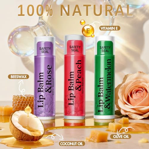 250 Pcs Lip Balm Bulk,12 Fruit Flavored Natural Bulk Lip Balm, Lip Balms Pack with Vitamin E, Lip Balms Gift Set Women Stocking Stuffers Party Favors, Moisturizing&Soothing(4.2g/0.15oz)