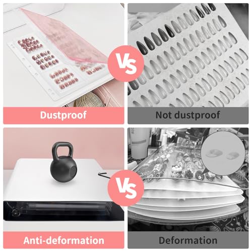 CGBE Press On Nail Organizer: Upgraded Dust & Crush-Resistant Protection - Removable D-Ring Binder Pages - Press On Nail Storage with Nail Tape