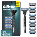 Gillette Mach3 Shaving Razor for Men, 1 Razor Gillette 3-Blade Handle for Men¡¯s Grooming, 10 Razor Blade Refills, Lubrication Strip