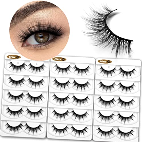 Eliace False Eyelashes Natural look Cat Eye Lashes Wispy Strips 3D Mink Lashes Fake Eyelashes Volume Fluffy Thick,Thin Soft Band Comfortable Dramatic Cross Wispy Lash Reusable,15 Pairs Alice Style