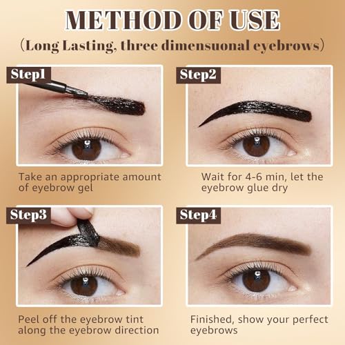 Temporary Peel Off Brow Gel - Last Up to 3 Days Wear Waterproof Eyebrow Gel, Natural Finish Brow Peel Off Gel with Smudge-Proof for Fuller & Defined Looking Brows(2 PCS Dark Brown)