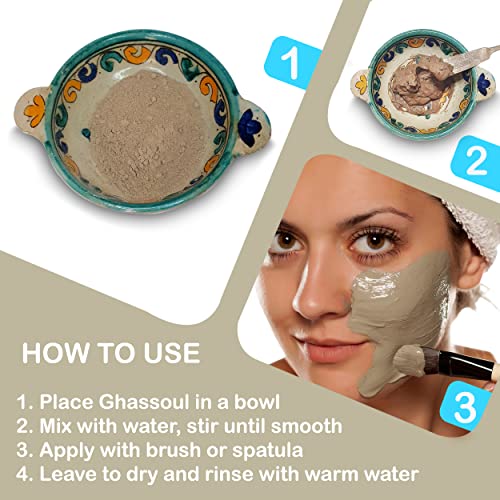 Moroccan Ghassoul Clay Mask - Organic Natural Facial Mask and Skin Care Treatment - Anti-aging Mud Mask Heals Dry & Oily Skin, Acne, Eczema & Psoriasis - 8 Oz