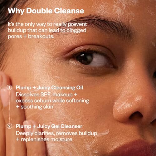 Kosas Mini Plump + Juicy Double Cleansing System ? Botanical Oil Cleanser + Gel Cleanser Set, Soap & Sulfate Free, Hydrating Makeup Remover for All Skin Types?