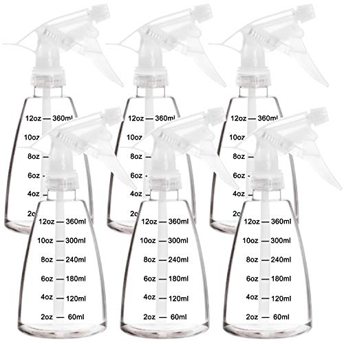 Youngever 6 Pack Empty Plastic Spray Bottles, Spray Bottles for Hair and Cleaning Solutions (12 Ounce)
