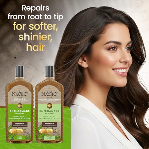 Tio Nacho Anti-Damage Shampoo & Conditioner Set with Aloe Vera & Royal Jelly, Deep Repair for Dry, Damaged Hair, Split Ends & Breakage, Keratin-Friendly Formula, 14 fl oz Each