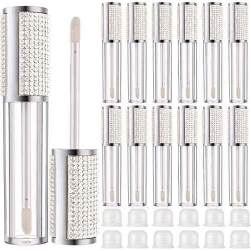 Patelai 12 Pcs 5 ml Rhinestone Lip Gloss Tubes Crystal Lip Balm Tubes for Empty Bottles Refillable Rhinestone Container Plastic Cosmetic Bottles