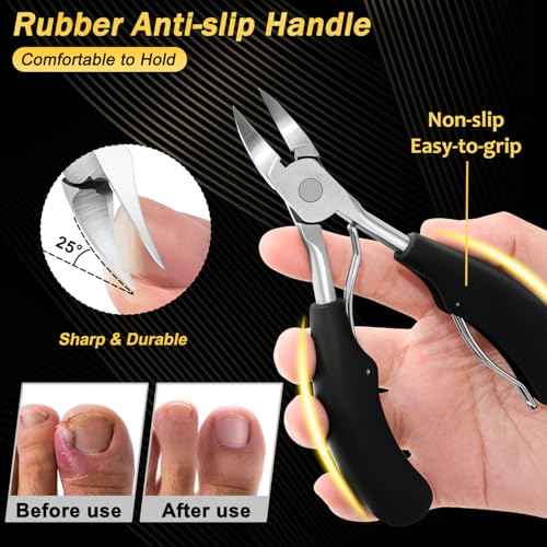 Toenail Clippers for Thick Toenails, Trimlyx Ingrown Toe Nail Clippers for Thick Nails for Seniors, Heavy Duty Nail Clippers for Men, Angled Head Large Toenail Clippers for Seniors 5Pcs
