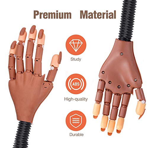 Nails Trainning Practice Hand for Acrylic Nail, Adjustable Fake Model Hands for Nails Practice, Flexible Movable Nail Tools Kits with Nail File, Nail Clipper, 200pcs Nail Tips and15 PCS Nail Brushes