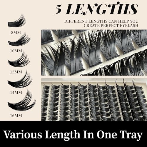 Eyelash Extension Kit ¡¼Feyra¡½DIY 228-Piece Eyelash Clusters Extension Set, Includes Eyelash Glue and Sealing Adhesive, with Eyelash Tweezers, Suitable for Self-Use (80D, 8-16mm Set)