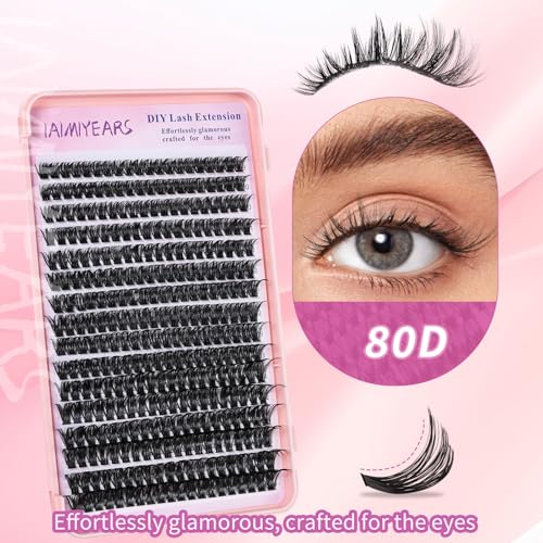 Lash Clusters Wispy 9-16mm 304pcs Volume Lash Extensions D Curvature Individual Lashes DIY Eyelash clusters Lashes fluffy false eyelashes(80D,0.07,9-16mm)