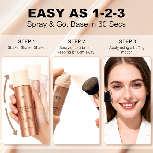 Airbrush Foundation for Mature Skin, Silk Spray & Kabuki Brush Set, Flawless Finish, Anti-Aging Formula for Smooth Radiant Skin, Long Wear Lightweight Makeup,110 Light, 1.69 fl oz