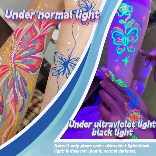 12PCS Glow in the Dark Face Paint Pens, UV Neon Face and Body Paint Markers - Skin Safe, Body Art Pens for Kids Adults, Festival Party Supplies