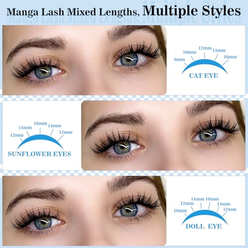 KEVKEV Fairy Lash Clusters Kit Manga Lash Extension Kit Invisible Band Spiky Lash Clusters Eyelash Clusters Kit with Lash Bond and Seal Lash Tweezers(Fairy Kit-8-18mix)