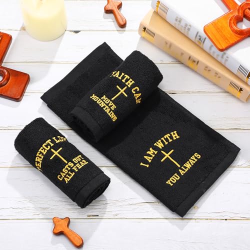 10 Pcs Christian Gifts for Men Women Cotton Wash Cloths 12 Inch Hand Towels Bible Verse Appreciation Gifts for Pastor Church Member Employee Coworker Party Favors Supplies(Black)
