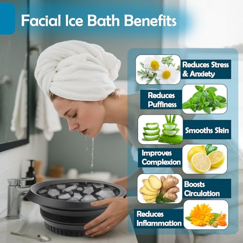 XANGNIER Face Bowl for Ice with Built-In Ice Tray ? Collapsible Silicone Facial Ice Bath Bowl for Cold Plunge Therapy, Skin Tightening & Acne Relief ? Black Portable Spa Tool for Home & Travel