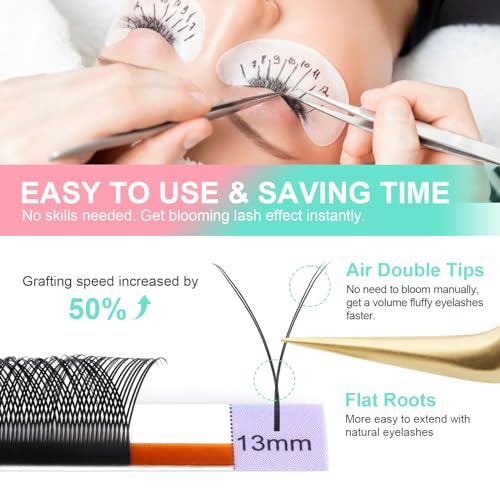 NAGARAKU 5 Trays yy Eyelash Extensions y lash 0.07mm D curl 11/12/13/14/15mm in 1 pack Premade 4D Easy Fan Russian Volume Cluster Faux Mink Matte Black 12 rows