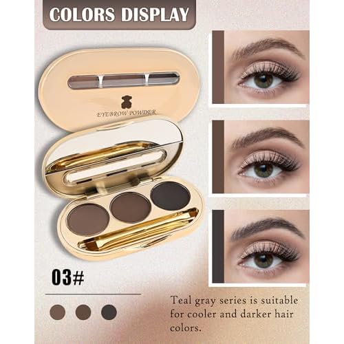 Eyebrow Powder Makeup Kit-3 Colors Eye Brow Tinting Powder Palette for Women Eyebrows Long-Lasting Waterproof, Dark Light Black Brown Brow Filler, Enhance & Define Brows, With Mirror, Brow Tool-Set 03
