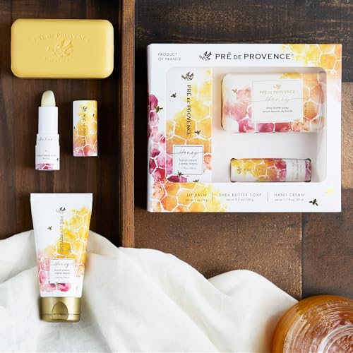 Pre de Provence Honey Collection Gift Set ? Soap Bar, Hand Cream & Lip Balm ? Skincare Trio with Organic Honey, Propolis & Royal Jelly