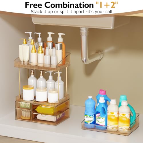 SNSLXH 4 Drawers Makeup Organizer - 4 Tier Makeup Storage, Cosmetics Organiser, Ideal for Cosmetic, 4 Dividers with Drawers for Countertop, Bathroom, Office Supplies, Dresser Transparent Green