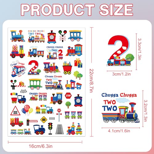 Chugga Train Temporary Tattoos for Kids - 300+ Pcs Chugga Chugga Two Two Party Decorations Train 2nd Birthday Party Favors Supplies for Boys Girls Choo Choo I'm 2 Tattoo Stickers Prizes