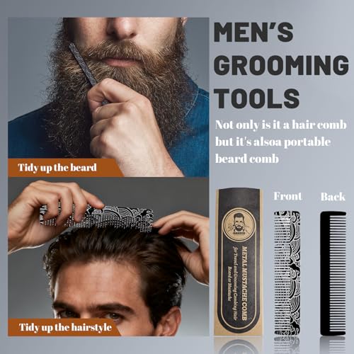 Metal Beard & Mustache Comb for Men - Pocket Comb with 3D Pattern Design for Precise Styling - Durable, Compact, Travel-Friendly Grooming Tool for Facial Hair Care (4.65inch) - Wave