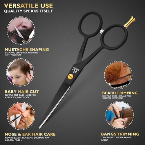 5" Professional Beard Scissors for men Mustache Scissors with 1 Mustache Comb, 1 Beard Comb & Soft Pouch ? Prefect Beard shears mustache kit for All Facial Hair ? moustache Grooming kit for Men