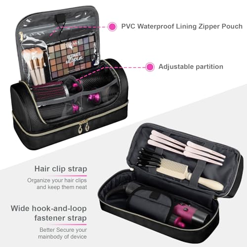 Travel Carrying Case Compatible with Dyson Airwrap Flexstyle/Shark Flex Fushion and Attachments, Portable Storage Bag for Hair Styling Tools with Metal Hanging Hook, Black (Bag Only)