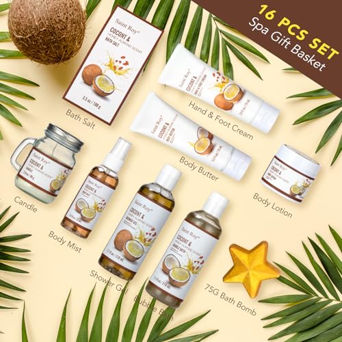 26 Pcs Coconut Honey Almond Spa Gift Basket for Women & Men Spa Gift Basket Luxury Bath and Body Basket Set, Large Luxury Home Spa Kit, Relaxing Self Care Pamper Gifts Birthday Bridal Shower