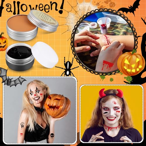 Halloween Makeup Set Scar Wax with 3 Color Bruise Wheel Face Body Paint Blood Gel and Stencils Spatula Sponges Makeup Brush for Halloween Fake Blood Costume Party Supplies Zombie Cosplay