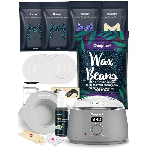 Maxpearl Waxing Kit for Men, Silicone Liner with Hard Wax Beads (3.15LB total) & Wax Accessories for Coarse Male Body Hair - Nose, Eyebrows, Face, Mustache, Underarms, Back, Chest, Legs and More