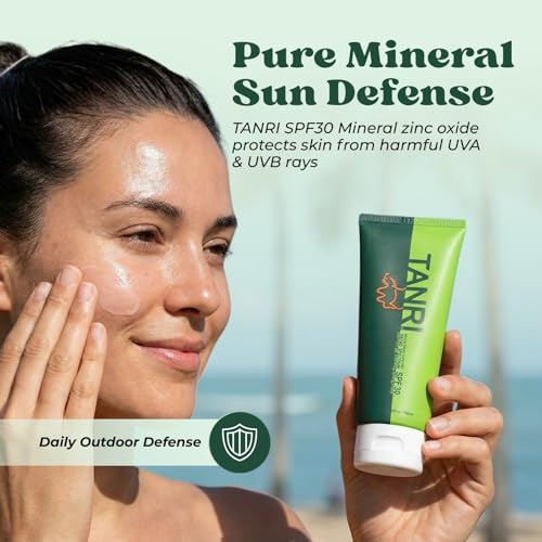 TANRI Mineral SPF 30 Sunscreen for Face & Body | Lightweight Tinted Feel | Reef Safe Sunscreen travel size | Made in USA | Broad Spectrum UVA/UVB Protection, Hydrating | Water Resistant 80 Min,3fl oz
