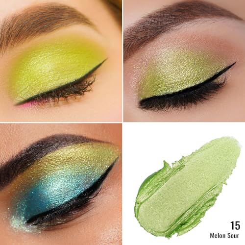 Oulac Cream Eyeshadow Green Set also for Highlighter Large Capacity Highly Pigmented Eye Shadow Waterproof &Long Lasting with Moisturizing Formula, Shimmer Glitter Eye Makeup. 6g.14+15