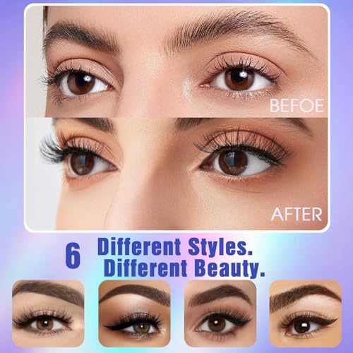 Magnetic Eyelashes Kit - 6 Sets Reusable Natural Look, No Glue Needed, with Applicator, Easy to Wear/Remove, Suitable for Daily/Party/Work (Fashionable Natural Style)