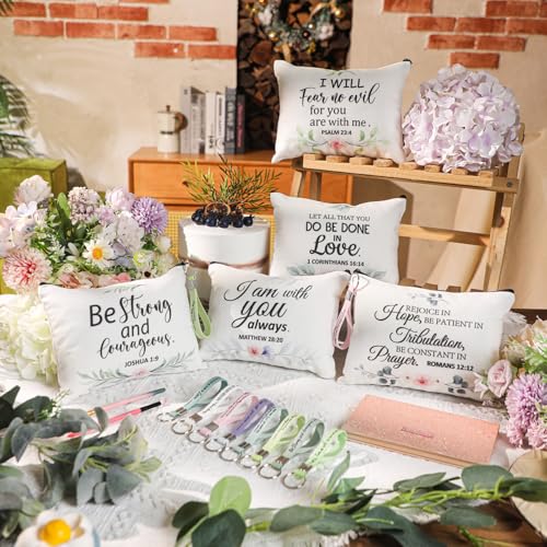 Panelee 48 Pcs Christian Cosmetic Bags Bulk for Women Bible Verse Makeup Bags Inspirational Keychains Christian Appreciation Gifts Religious Canvas Pouches with Zipper for Women Church Gift