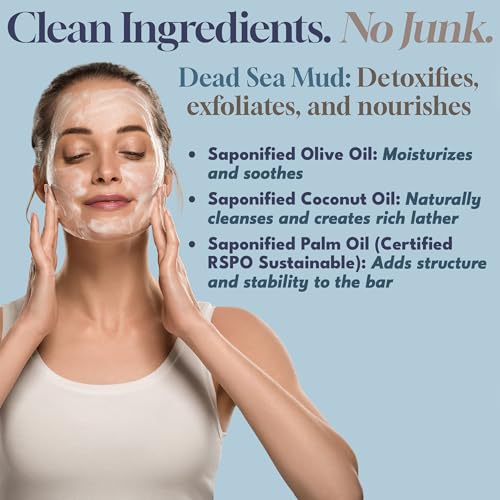 Dead Sea Soap MUD INTENSIVE Facial Care Bar - Face Soap for Women and Men - Purifying Dead Sea Mud - For Balanced & Clear Skin, Handmade & Unscented -5.2 oz