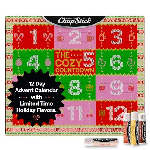 ChapStick Advent Calendar 2025 ? Cozy Countdown to Christmas, Variety 12-Pack Lip Balm Gift Set, Holiday Gifts for Women, Men, Teens, Coworkers, Grandpa & Grandma, 0.15 Oz Each