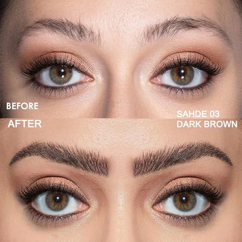 Eyebrow Pen - Eyebrow Pencil, Brow Pencil 2-in-1 Dual-Ended Microblading Eyebrow Pen with Micro-Fork-Tip and Precise Brush-Tip Create Natural Hair-Like Brows, Last All-Day, Dark Brown