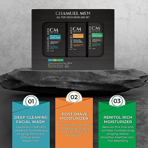 All You Need Daily Skincare Set for Men | Includes Anti-Aging Facial Wash + Post Shave Moisturizer + Night Moisturizer w/Retinol. Organic Key Ingredients! (Includes All 3 Products)
