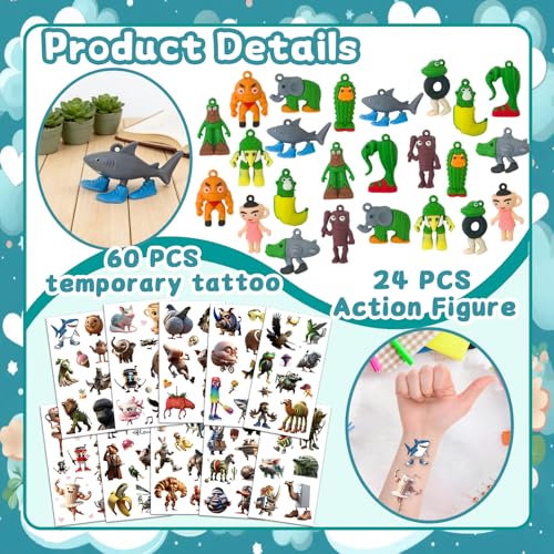 84Pcs Italian Brainrot Party Favors with Brainrot Action Figure & Brainrot Meme Temporary Tattoo, Decorations Gifts for Fans Office Home Desktop Decor
